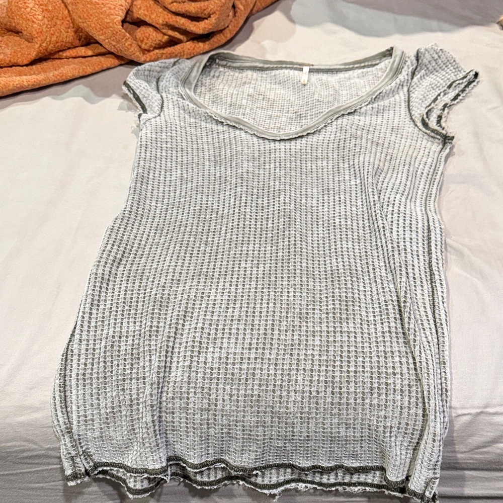 Free People green Waffle Knit Tee